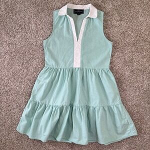 Kiel James Patrick Womens S Seafoam Green White Tiered Cotton Sleeveless Dress